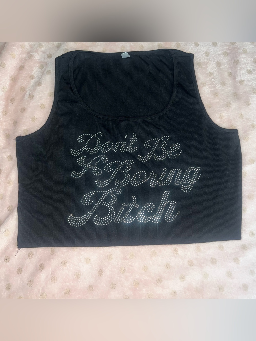 Black Rhinestone Studded Tank Top